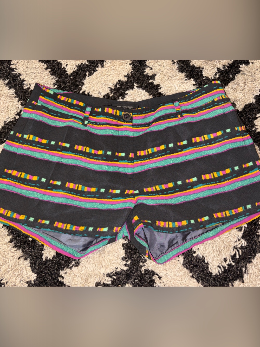 3/$20! Women’s medium MM Couture Black Multicolor Striped Shorts. Offers open!